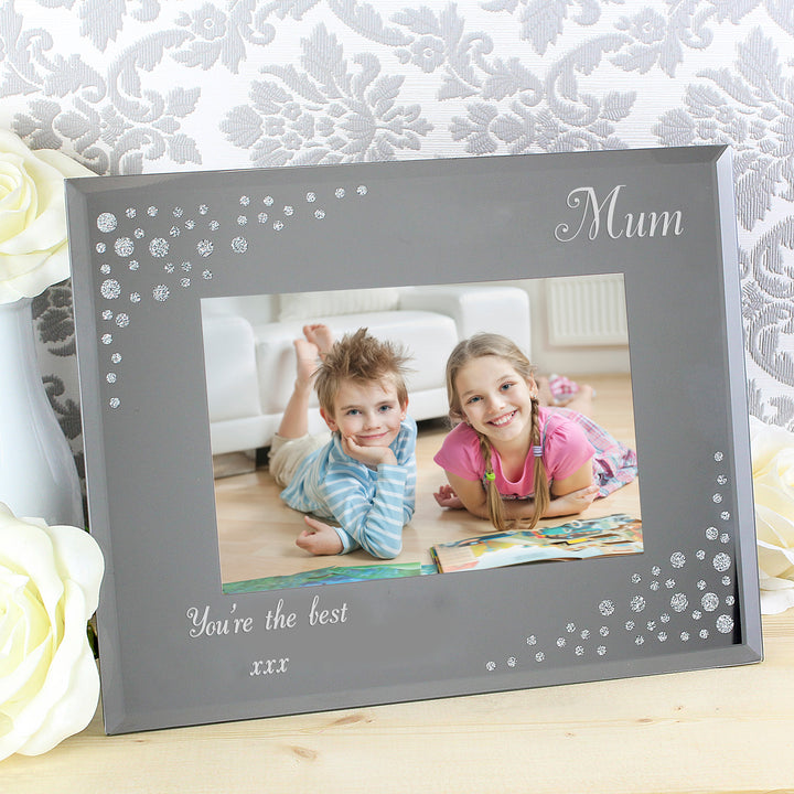 Buy Personalised Any Message 6x4 Landscape Diamante Glass Photo Frame at www.giftsfinder.co.uk