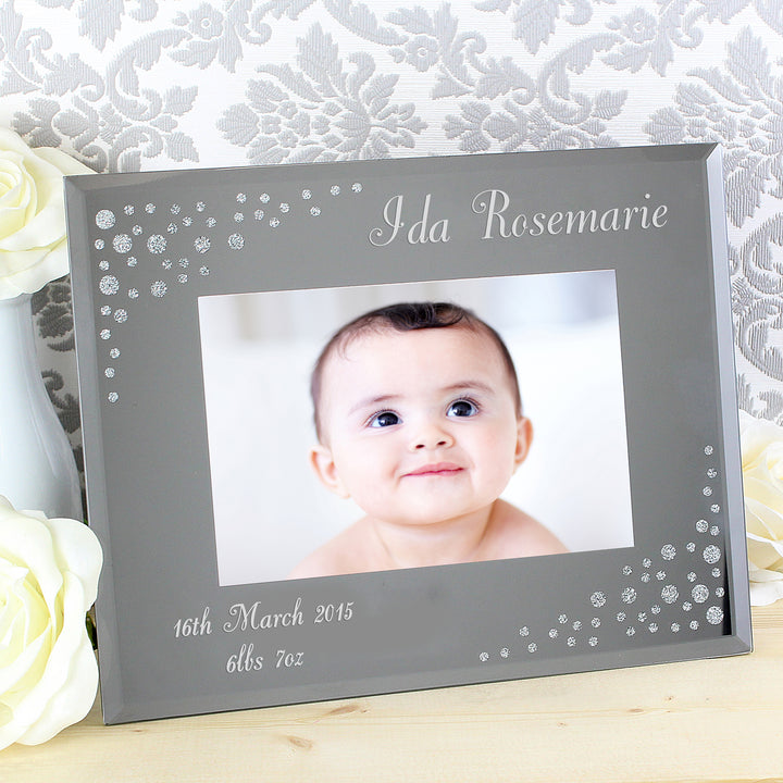 Buy Personalised Any Message 6x4 Landscape Diamante Glass Photo Frame at www.giftsfinder.co.uk