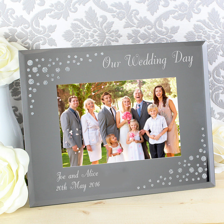 Buy Personalised Any Message 6x4 Landscape Diamante Glass Photo Frame at www.giftsfinder.co.uk