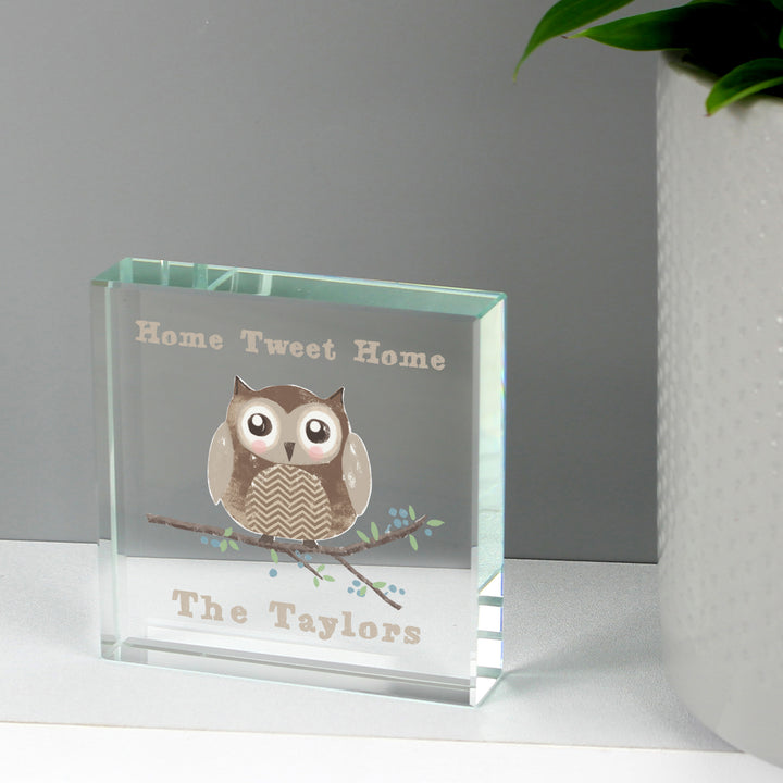 Personalised Woodland Owl Crystal Token in gift category Ornaments