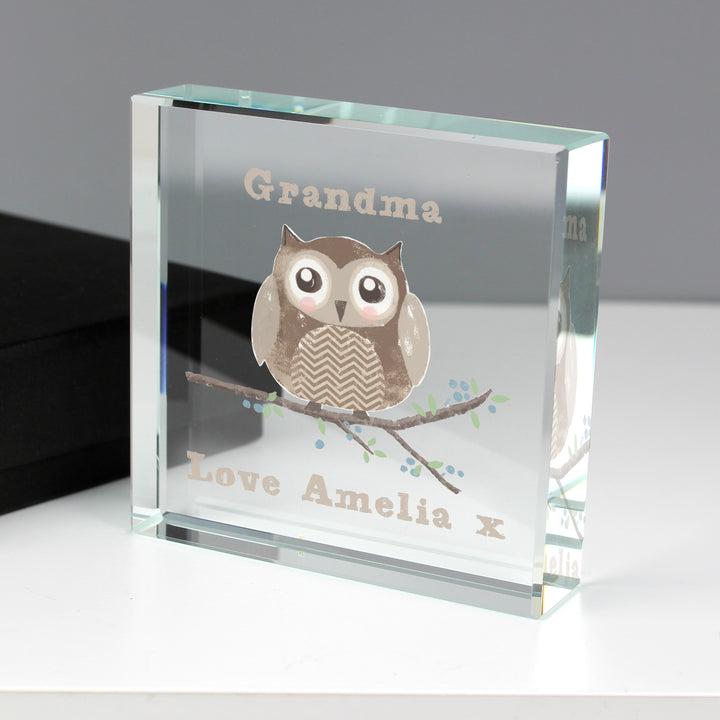 Personalised Woodland Owl Crystal Token in gift category Ornaments