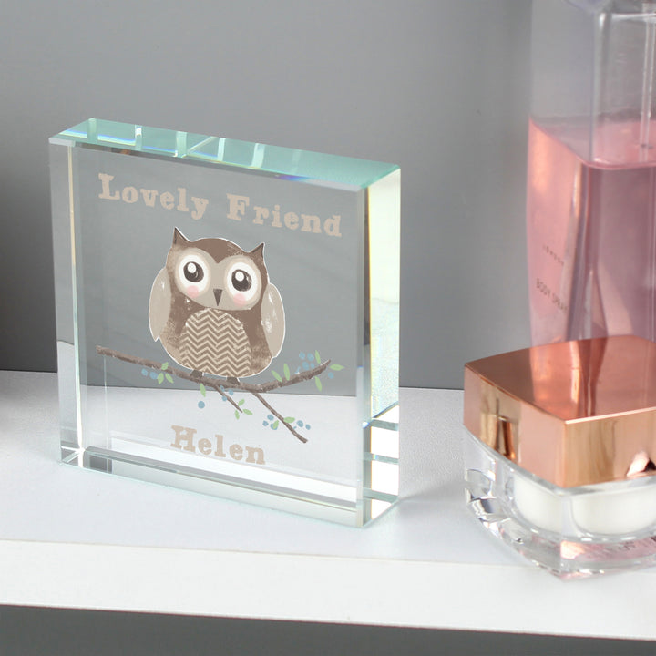 Buy Personalised Woodland Owl Large Crystal Token at www.giftsfinder.co.uk