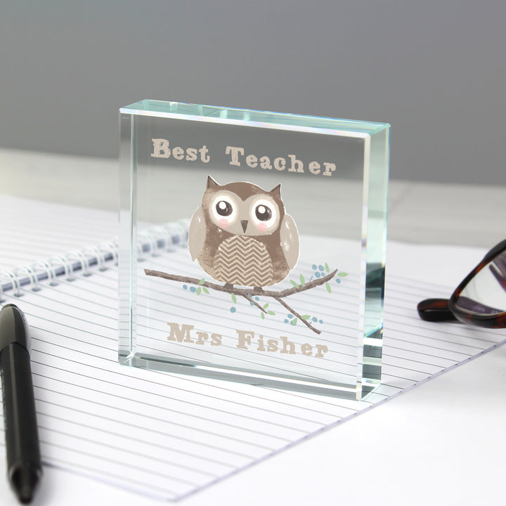 Buy Personalised Woodland Owl Large Crystal Token at www.giftsfinder.co.uk