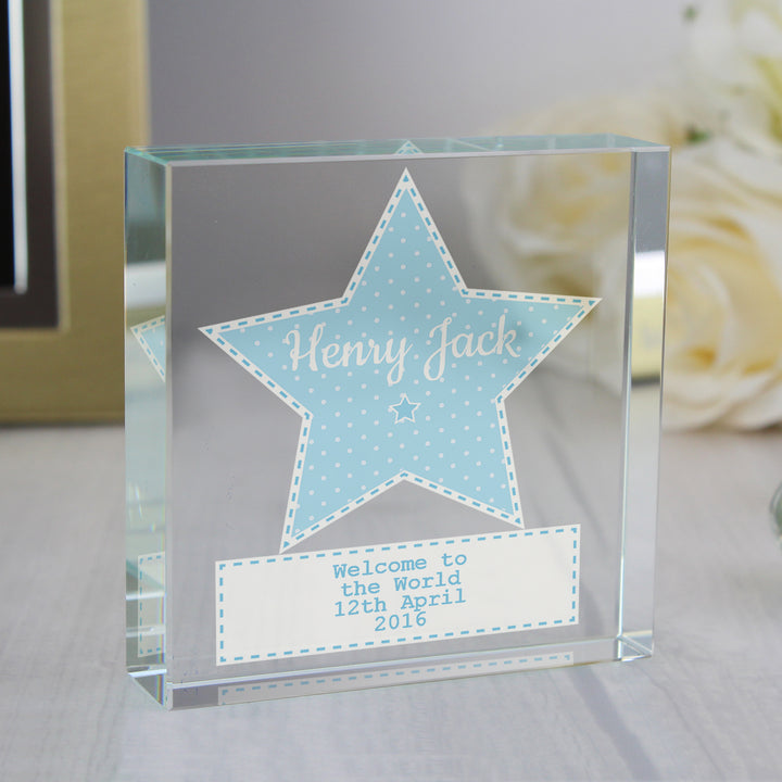 Buy Personalised Stitch & Dot Baby Boy Large Crystal Token at www.giftsfinder.co.uk