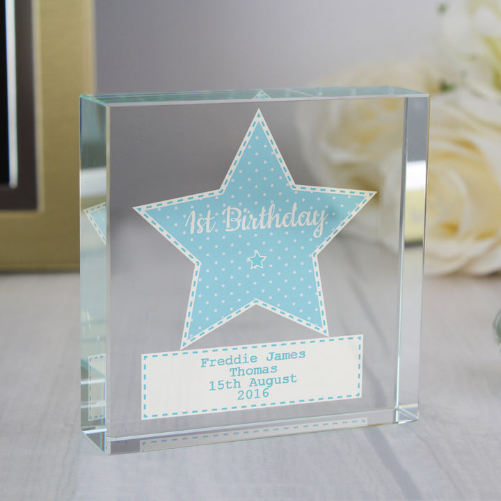 Buy Personalised Stitch & Dot Baby Boy Large Crystal Token at www.giftsfinder.co.uk