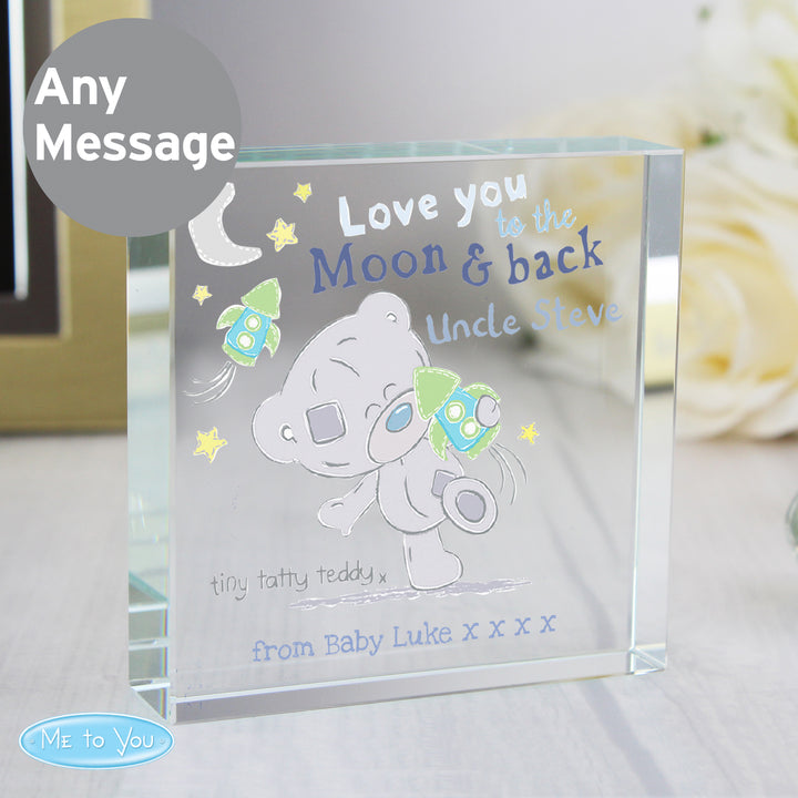 Buy Personalised Tiny Tatty Teddy To the Moon & Back Large Crystal Token at www.giftsfinder.co.uk