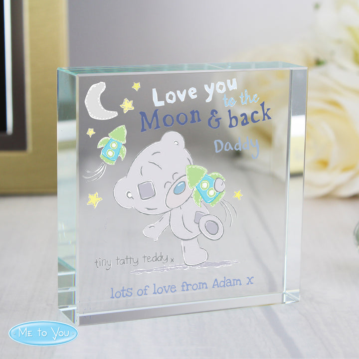 Buy Personalised Tiny Tatty Teddy To the Moon & Back Large Crystal Token at www.giftsfinder.co.uk