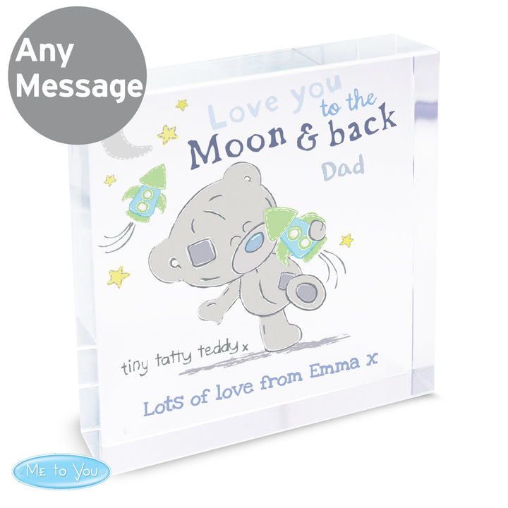 Personalised Tiny Tatty Teddy To the Moon & Back Crystal Token in gift category Ornaments