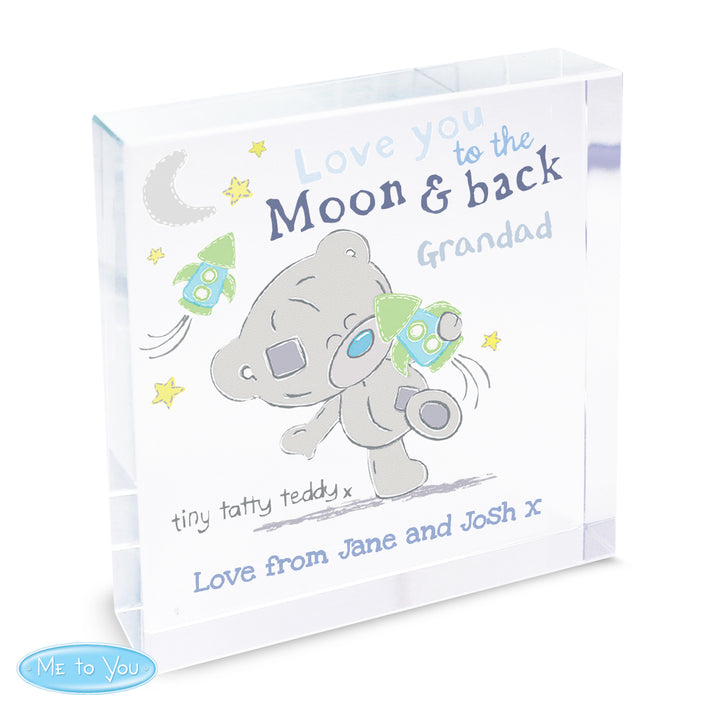 Buy Personalised Tiny Tatty Teddy To the Moon & Back Large Crystal Token at www.giftsfinder.co.uk