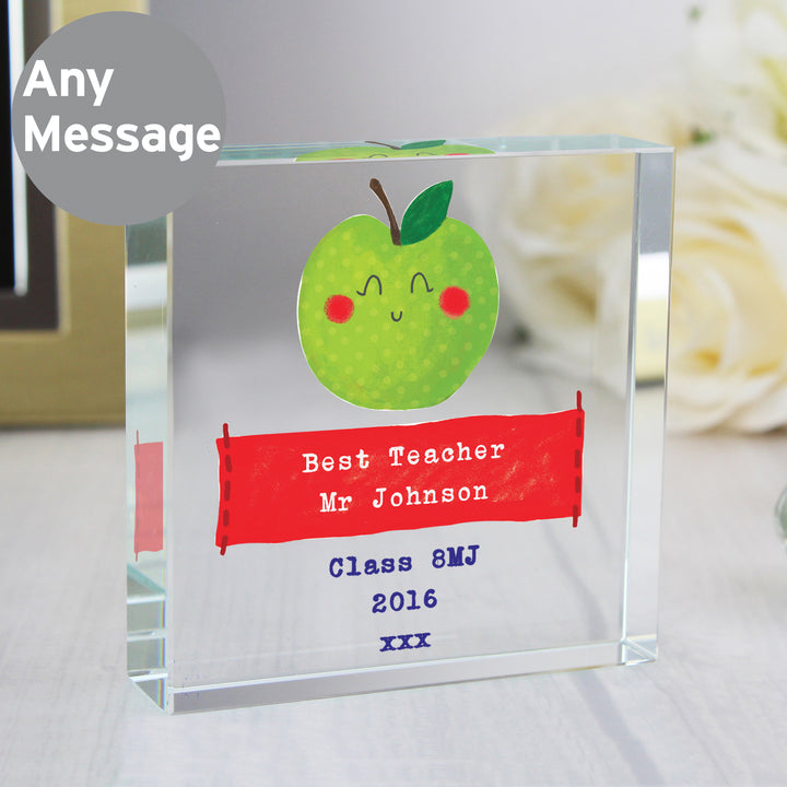 Buy Personalised Apple for the Teacher Large Crystal Token at www.giftsfinder.co.uk