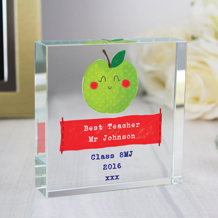 Buy Personalised Apple for the Teacher Large Crystal Token at www.giftsfinder.co.uk