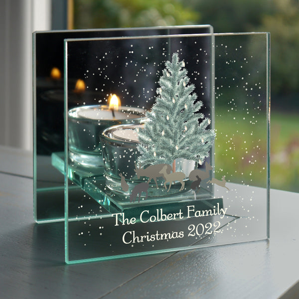 Buy Personalised A Winter's Night Mirrored Glass Tea Light Candle Holder at www.giftsfinder.co.uk