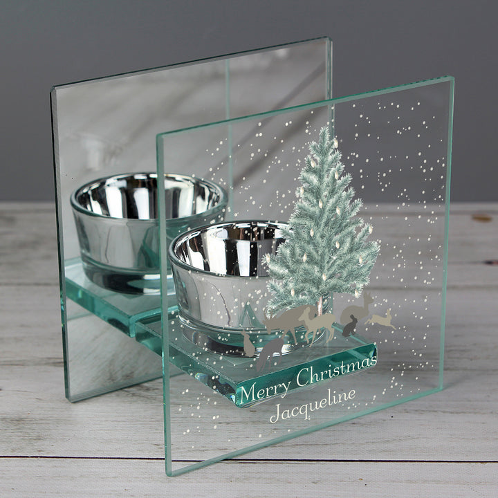 Buy Personalised A Winter's Night Mirrored Glass Tea Light Candle Holder at www.giftsfinder.co.uk