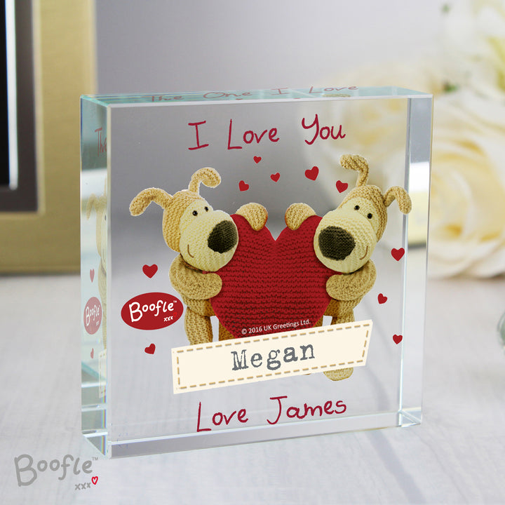 Buy Personalised Boofle Shared Heart Crystal Token available now at www.giftsfinder.co.uk