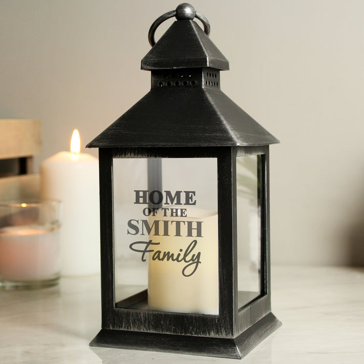 Buy Personalised The Family Rustic Black Lantern at www.giftsfinder.co.uk