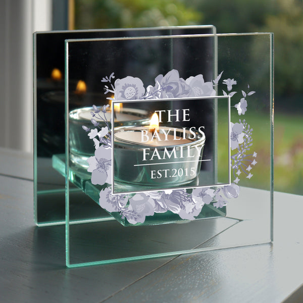 Buy Personalised Soft Watercolour Mirrored Glass Tea Light Candle Holder at www.giftsfinder.co.uk