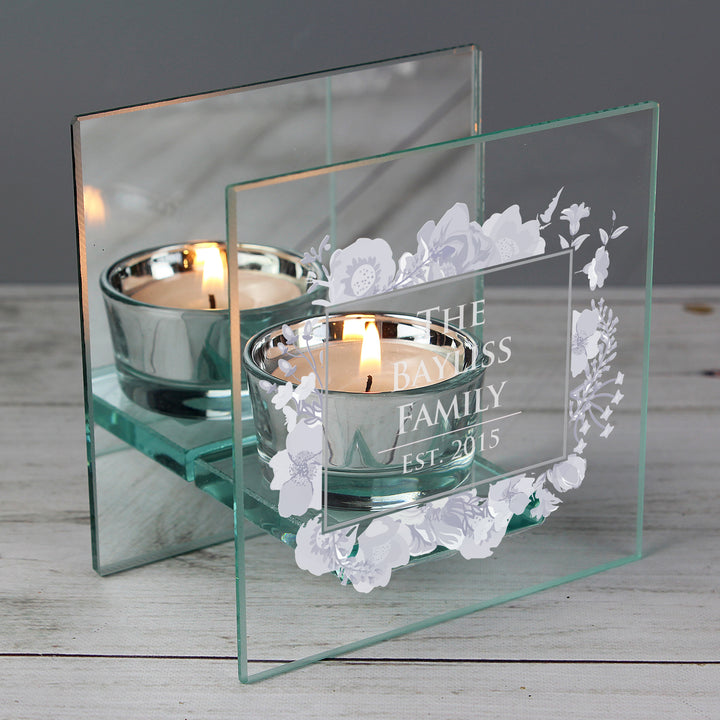 Personalised Soft Watercolour Mirrored Glass Tea Light Candle Holder - part of the Gifts Finder Personalised Candle Holders collection