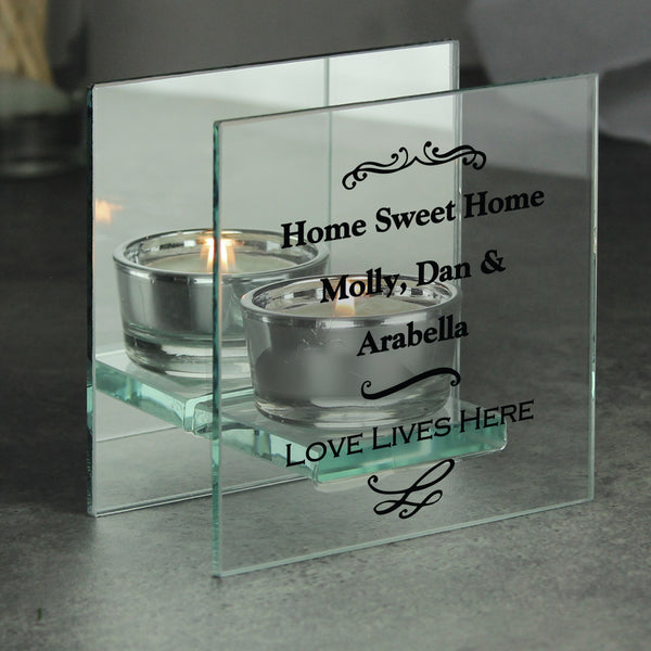 Buy Personalised Antique Scroll Mirrored Glass Tea Light Candle Holder at www.giftsfinder.co.uk