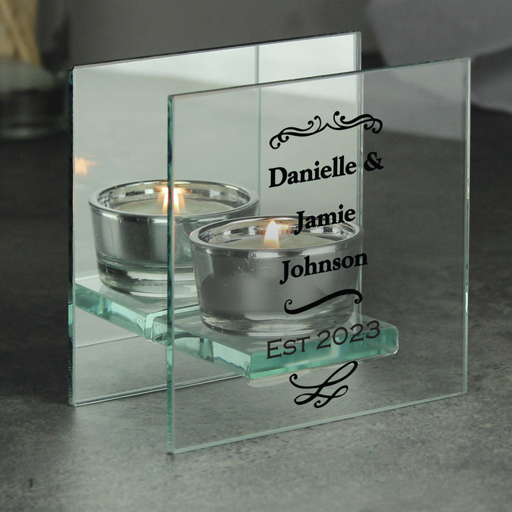 Personalised Antique Scroll Mirrored Glass Tea Light Candle Holder - part of the Gifts Finder Personalised Candle Holders collection