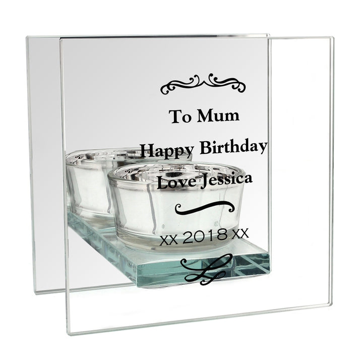 Personalised Antique Scroll Mirrored Glass Tea Light Candle Holder - part of the Gifts Finder Personalised Candle Holders collection