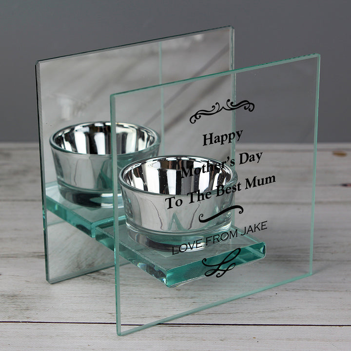 Personalised Antique Scroll Mirrored Glass Tea Light Candle Holder - part of the Gifts Finder Personalised Candle Holders collection