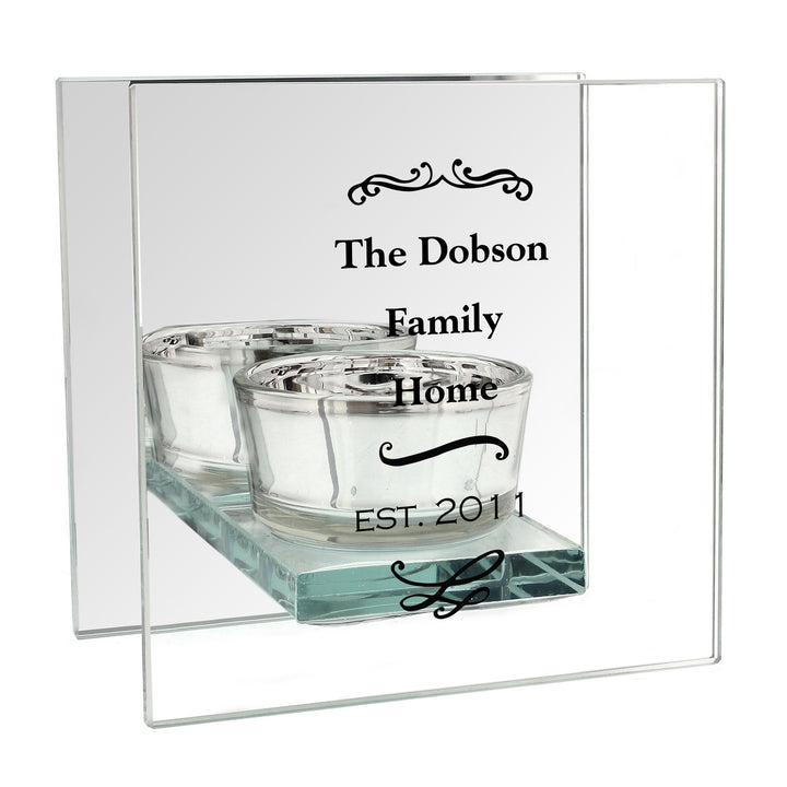 Personalised Antique Scroll Mirrored Glass Tea Light Candle Holder - part of the Gifts Finder Personalised Candle Holders collection