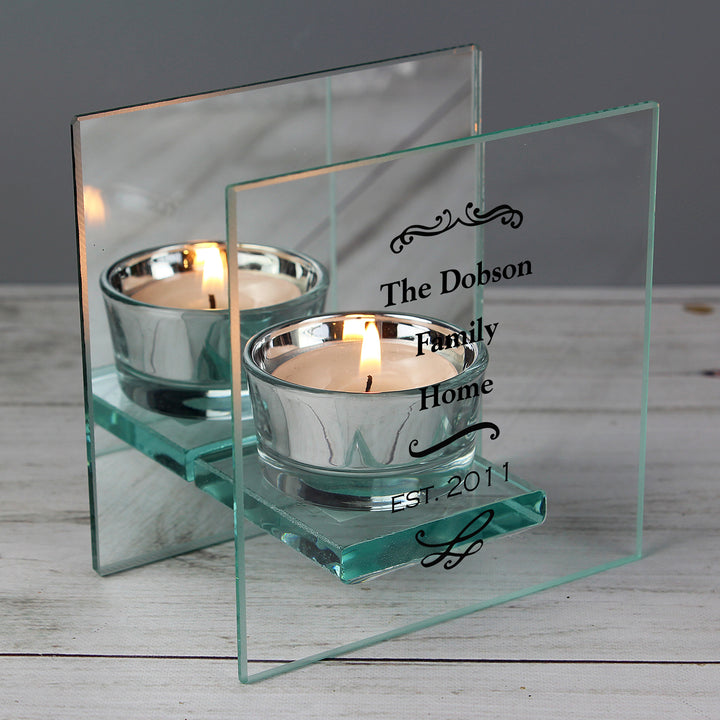 Personalised Antique Scroll Mirrored Glass Tea Light Candle Holder - part of the Gifts Finder Personalised Candle Holders collection