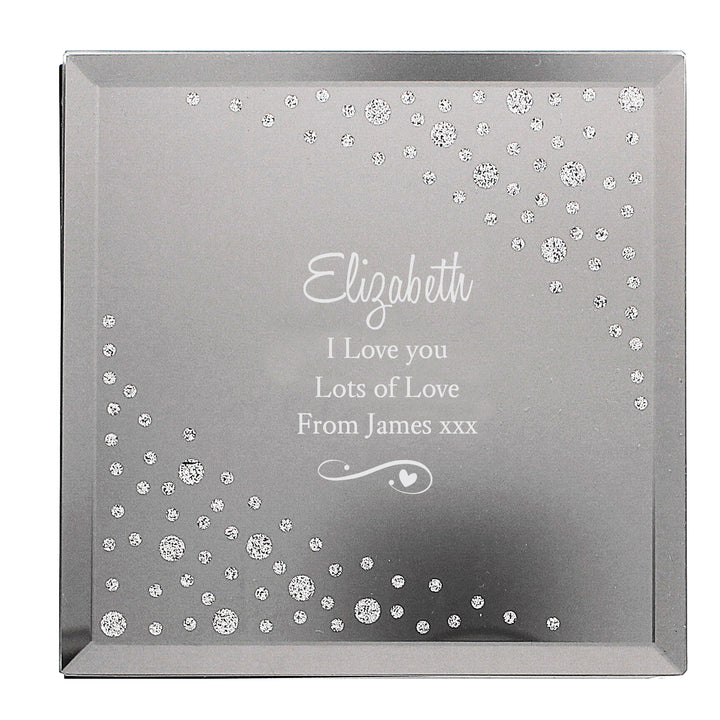 Buy Personalised Any Message Swirls & Hearts Diamante Glass Trinket Box at www.giftsfinder.co.uk