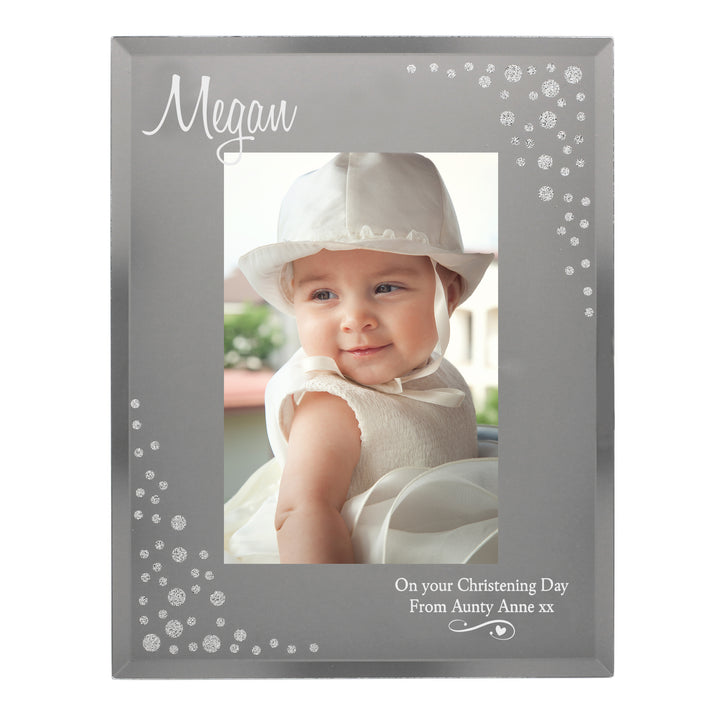 Buy Personalised Swirls & Hearts Diamante 4x6 Glass Photo Frame at www.giftsfinder.co.uk