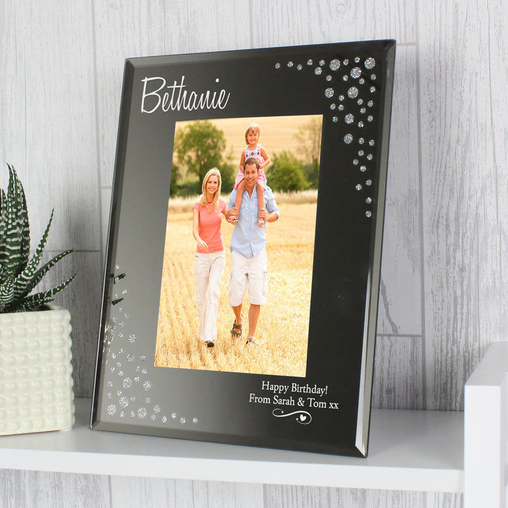 Personalised Swirls & Hearts Diamante 6x4 Glass Photo Frame in gift category Photo Frames, Albums and Guestbooks