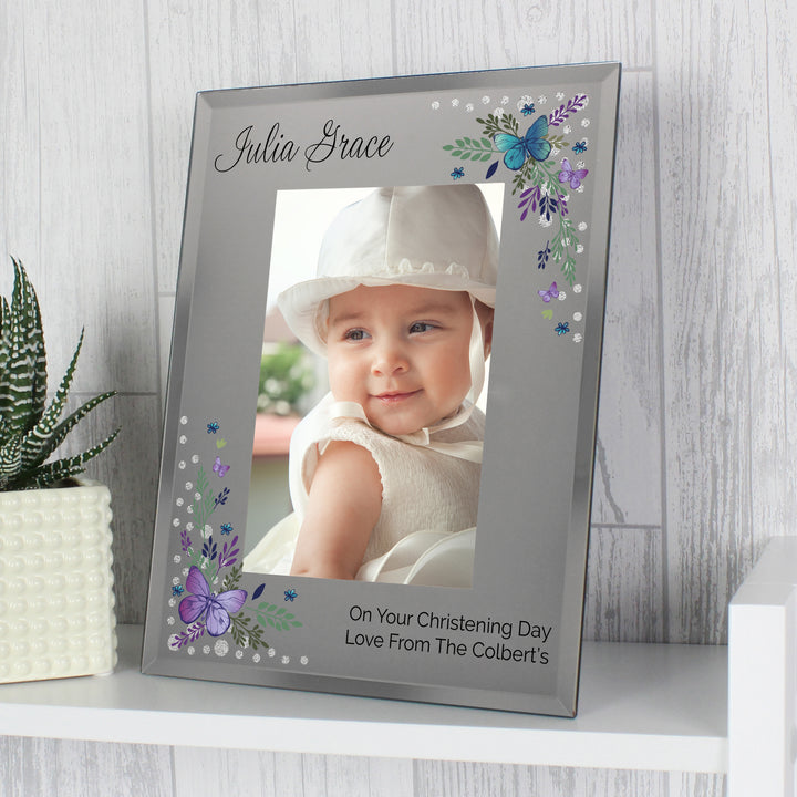 Buy Personalised Butterfly 6x4 Diamante Glass Photo Frame available now at www.giftsfinder.co.uk