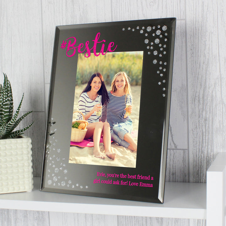 Personalised Bestie 6x4 Inch Diamante Glass Photo Frame - part of the Gifts Finder Photo Frames, Albums and Guestbooks collection