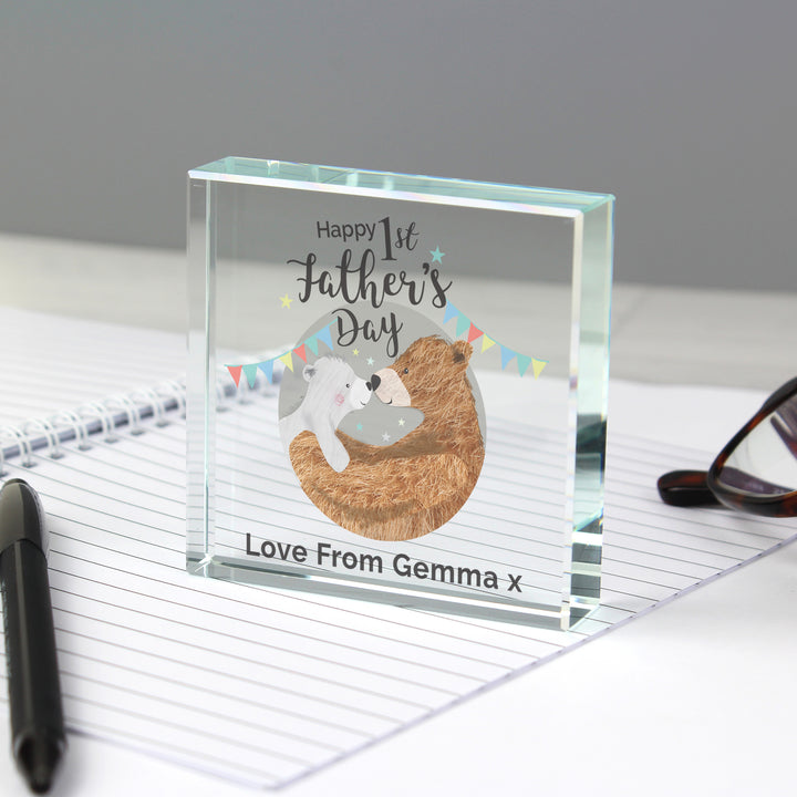 Personalised 1st Father's Day Daddy Bear Crystal Token - part of the Gifts Finder Ornaments collection