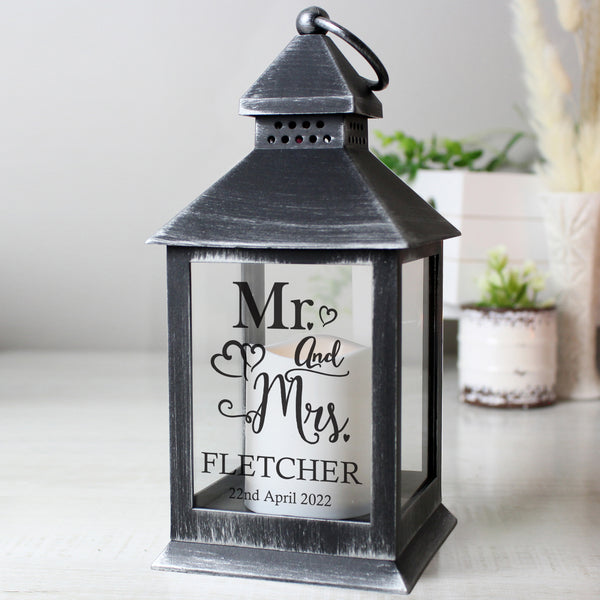 Buy Personalised Mr and Mrs Rustic Black Lantern at www.giftsfinder.co.uk