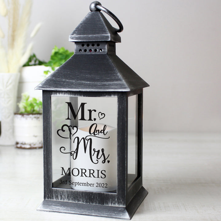 Buy Personalised Mr and Mrs Rustic Black Lantern at www.giftsfinder.co.uk