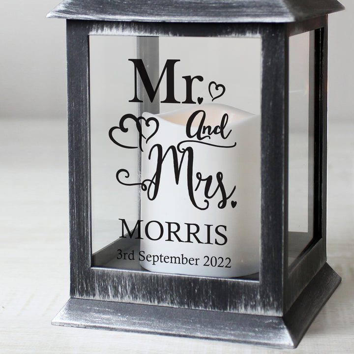 Buy Personalised Mr and Mrs Rustic Black Lantern at www.giftsfinder.co.uk