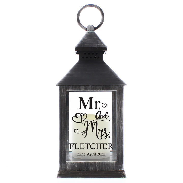 Buy Personalised Mr and Mrs Rustic Black Lantern at www.giftsfinder.co.uk