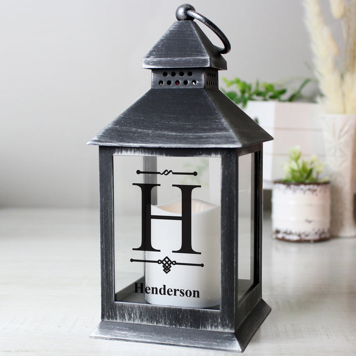 Buy Personalised Initial Rustic Black Lantern at www.giftsfinder.co.uk