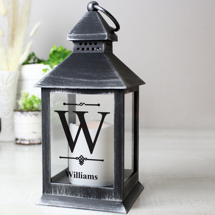 Buy Personalised Initial Rustic Black Lantern at www.giftsfinder.co.uk