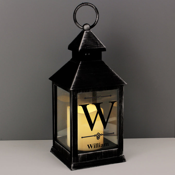 Buy Personalised Initial Rustic Black Lantern at www.giftsfinder.co.uk