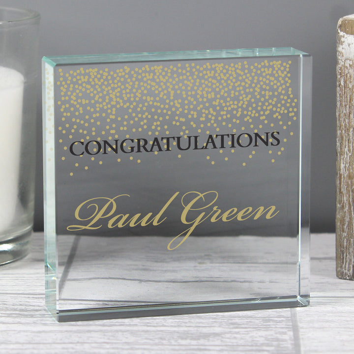 Buy Personalised Gold Confetti Large Crystal Token at www.giftsfinder.co.uk