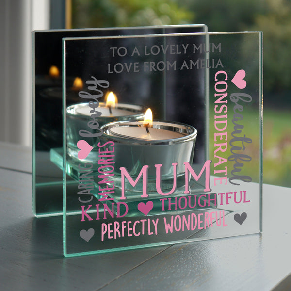 Buy Personalised Mum Mirrored Glass Tea Light Holder at www.giftsfinder.co.uk