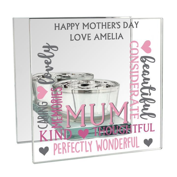 Personalised Mum Mirrored Glass Tea Light Holder - part of the Gifts Finder Personalised Mother's Day Gifts collection