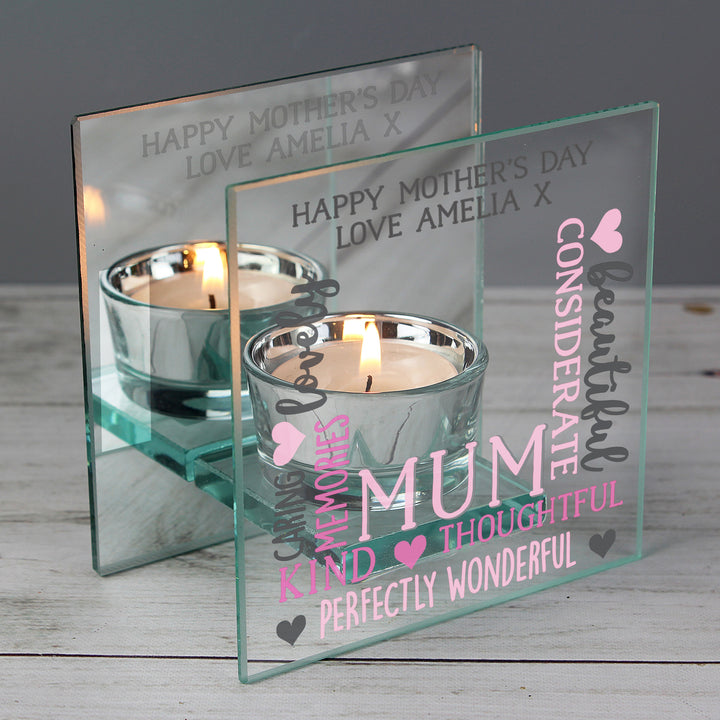 Personalised Mum Mirrored Glass Tea Light Holder - part of the Gifts Finder Personalised Mother's Day Gifts collection