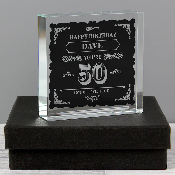 Personalised Birthday Vintage Typography Crystal Token - part of the Gifts Finder Ornaments collection