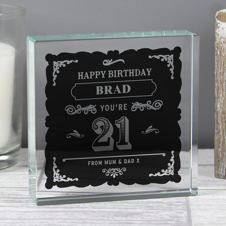 Personalised Birthday Vintage Typography Crystal Token - part of the Gifts Finder Ornaments collection