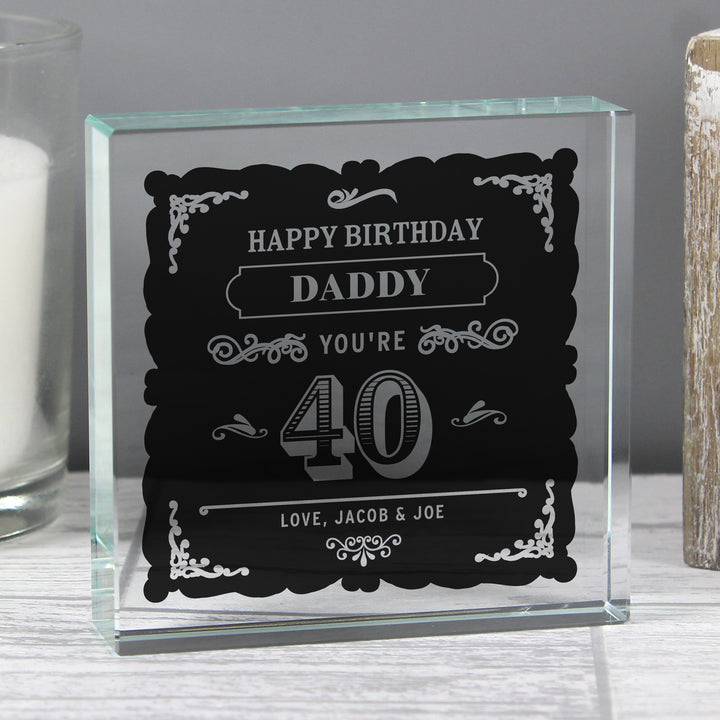 Personalised Birthday Vintage Typography Crystal Token - part of the Gifts Finder Ornaments collection