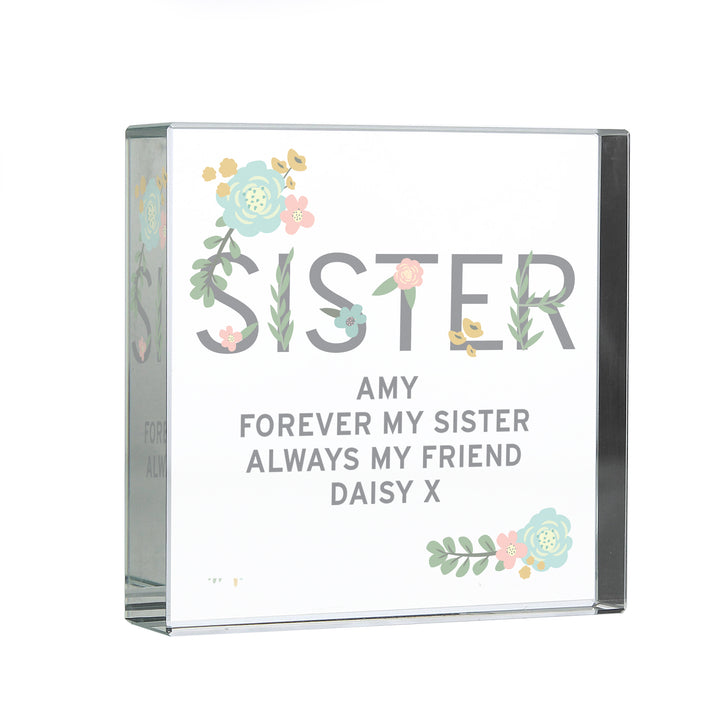 Buy Personalised Floral Sister  Crystal Token available now at www.giftsfinder.co.uk