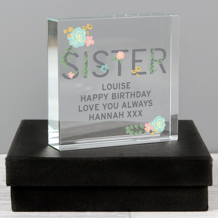 Buy Personalised Floral Sister  Crystal Token available now at www.giftsfinder.co.uk