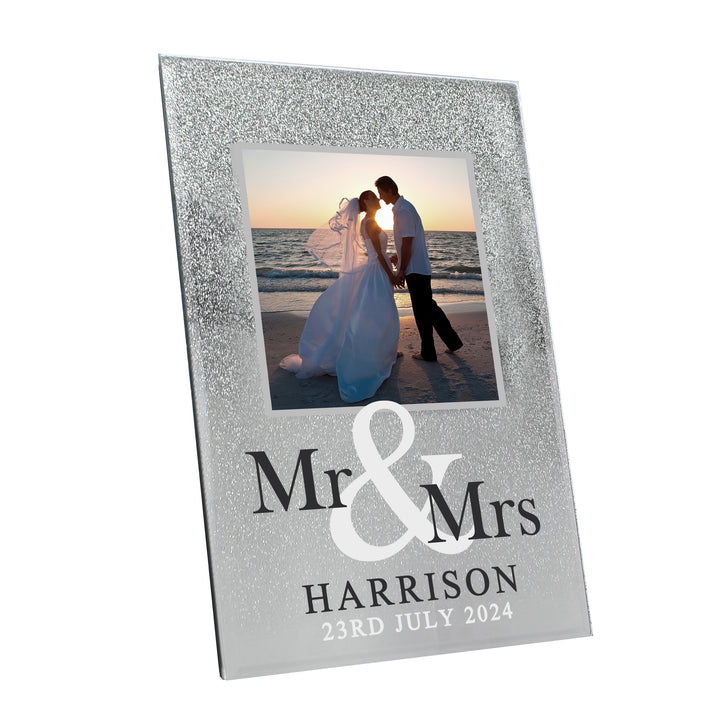 Buy Personalised Mr & Mrs 4x4 Glitter Glass Photo Frame at www.giftsfinder.co.uk